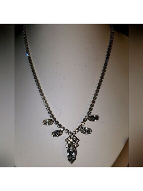 Vintage Elegant Silver Necklace with Crystal Accents 16" EUC!!!